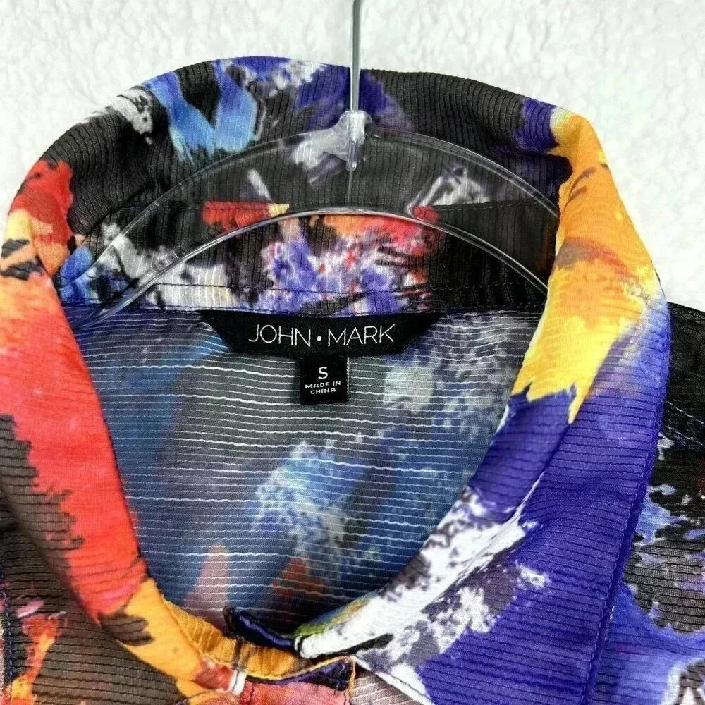 John Mark Mixed Print Blue Button Front Long Shee… - image 3